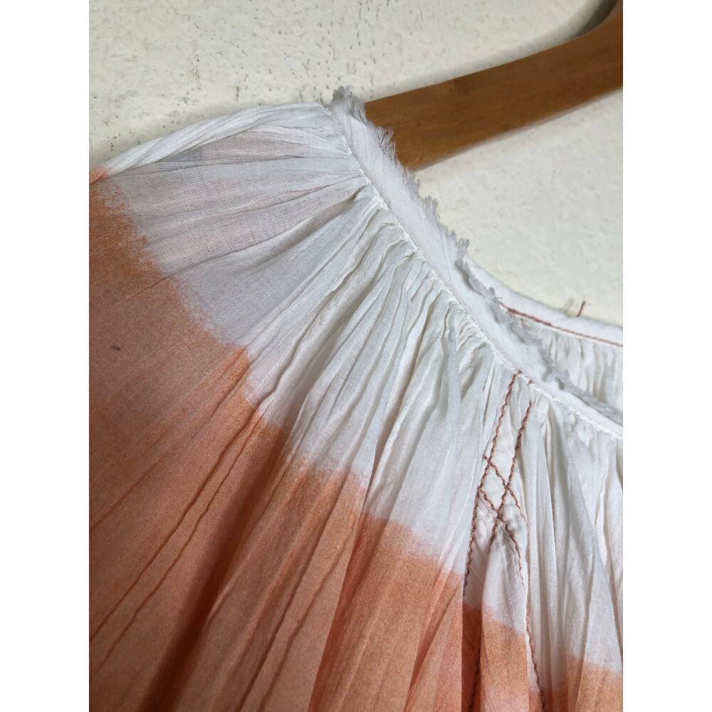 We The Free Sweet Stripe Orange and White Balloon Sleeve Boho Oversized Blouse - Picture 9 of 13